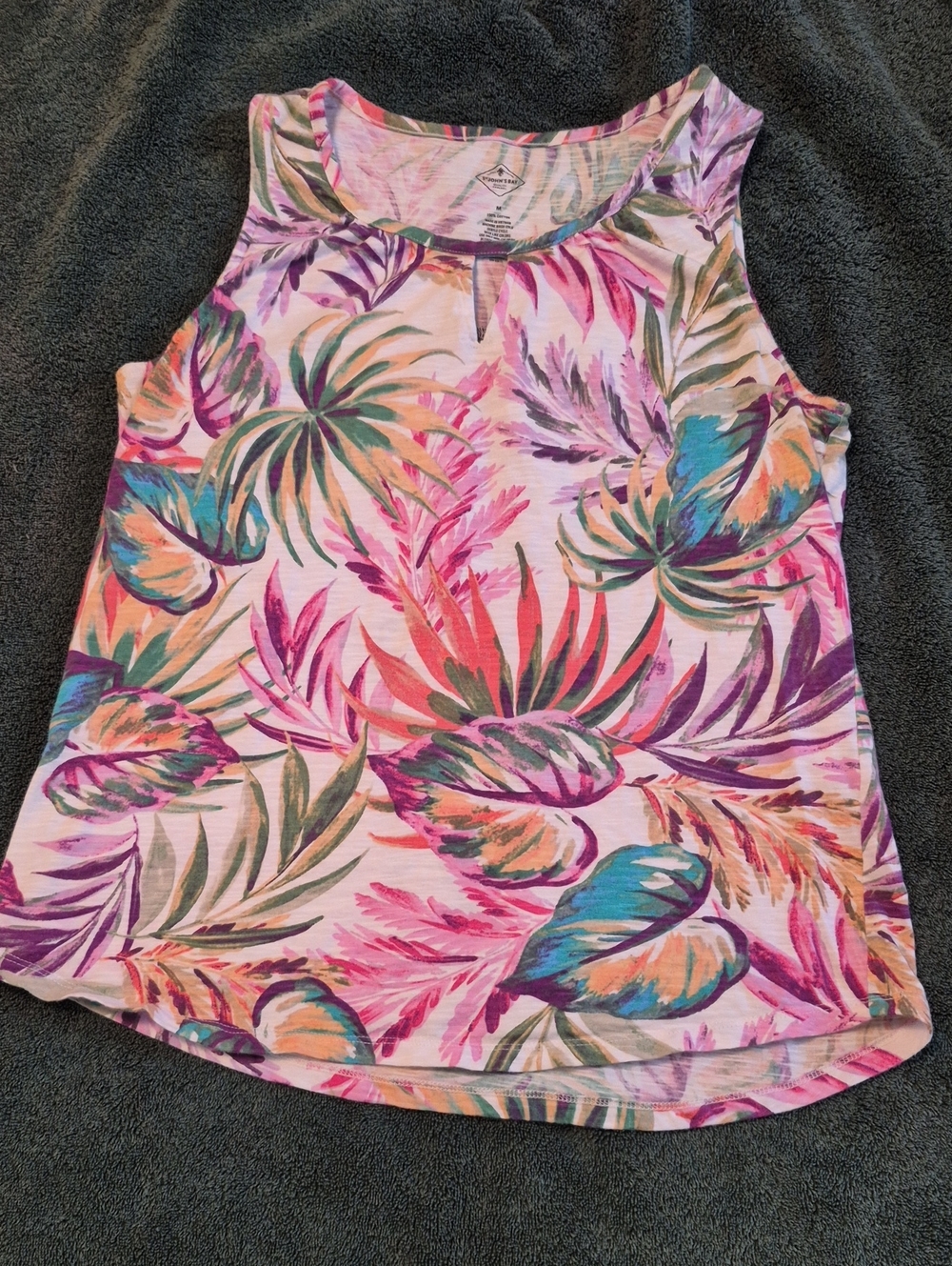 St. John's Bay Pink Multi Tropical Leaf Tank Top